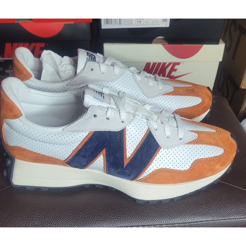 New Balance 327 MS327PR White Brown Navy Men's Size 10 Lifestyle Shoes NWB